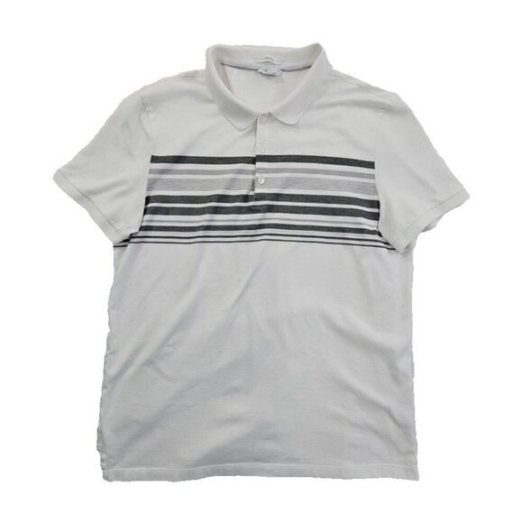 Calvin Klein Mercerized Slim Fit Men's Medium Polo Tennis Golf Shirt White Grey - Picture 1 of 13
